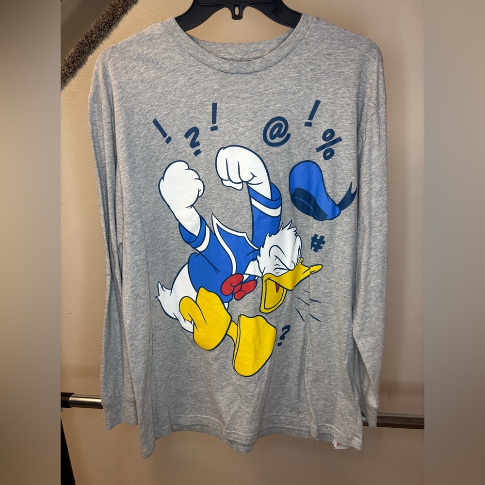 Disney Parks Donald Long‎ Sleeve Gray Large Tee